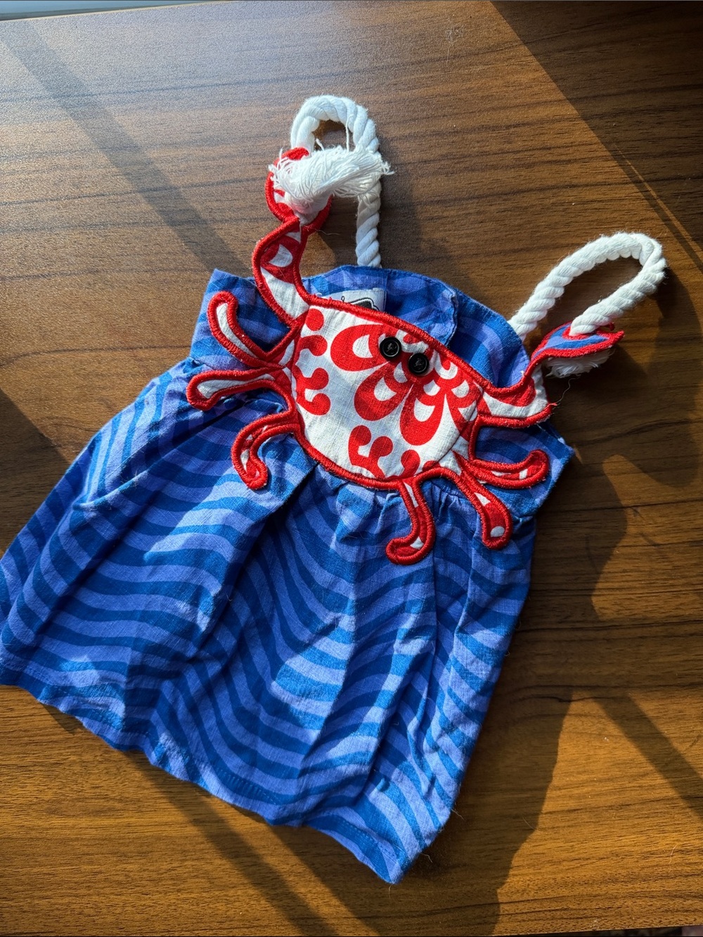 Kids Blue Crab Applique shirt with Rope Straps